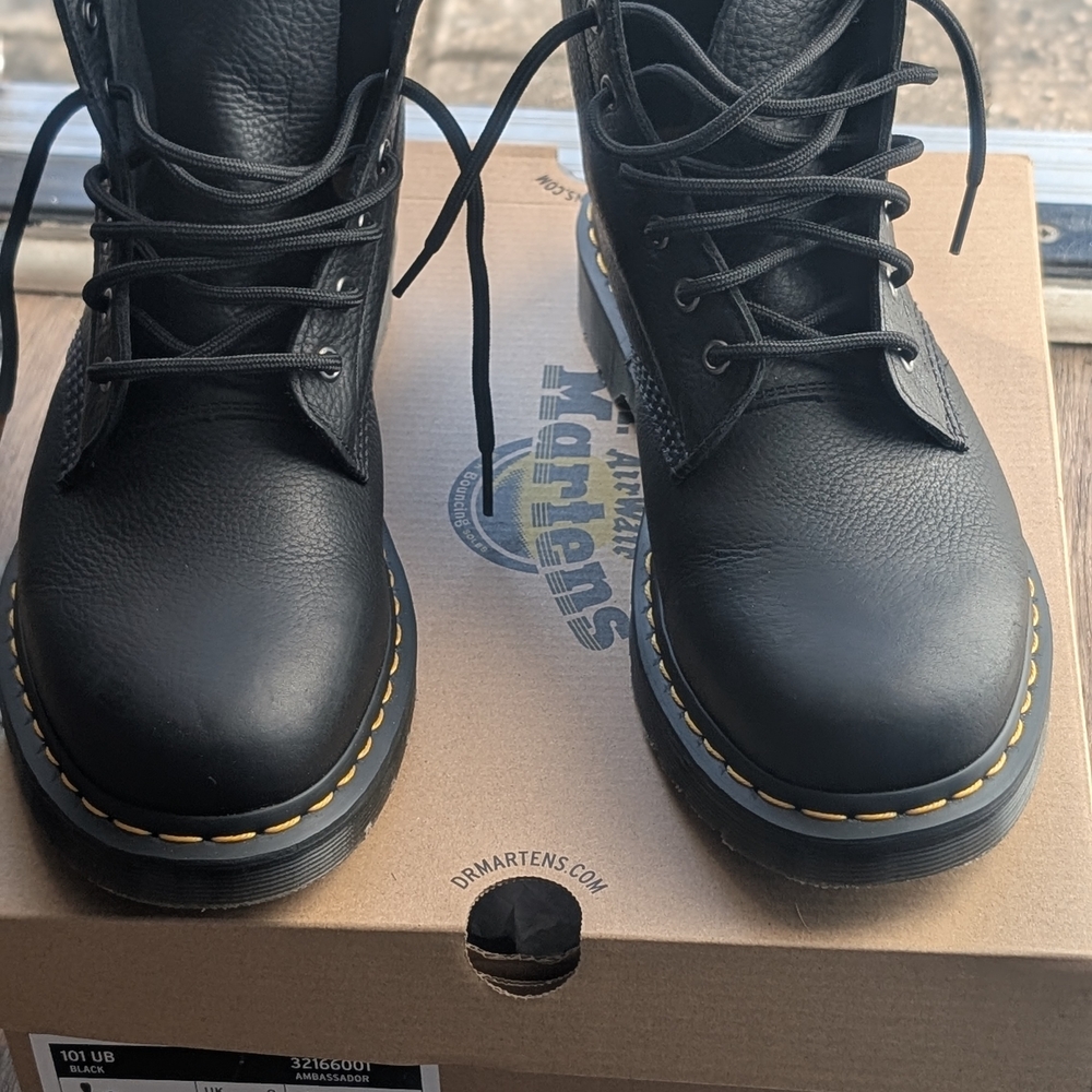 Dr. Martens Black Boots with Yellow Stitching - Picture 2 of 3